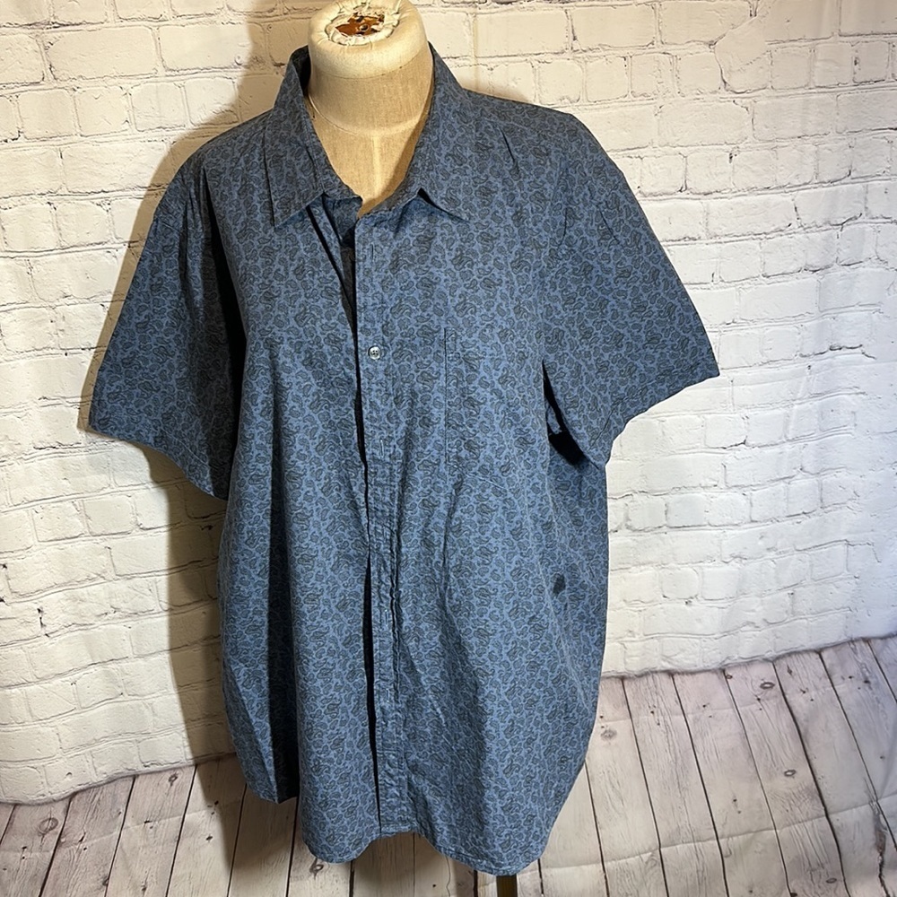 Apt 9 Mens XL Slim Navy Blue Paisley‎ Short Sleeve Button Up Shirt Stretch